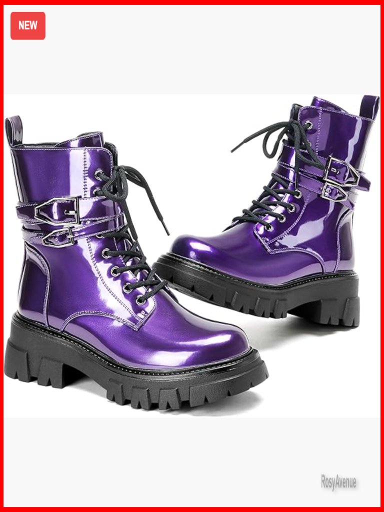 Women's Combat Boots With Buckle Detail, Chunky Heel, Vegan Leather